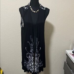 Black Sleeveless vest with silver Floral Design